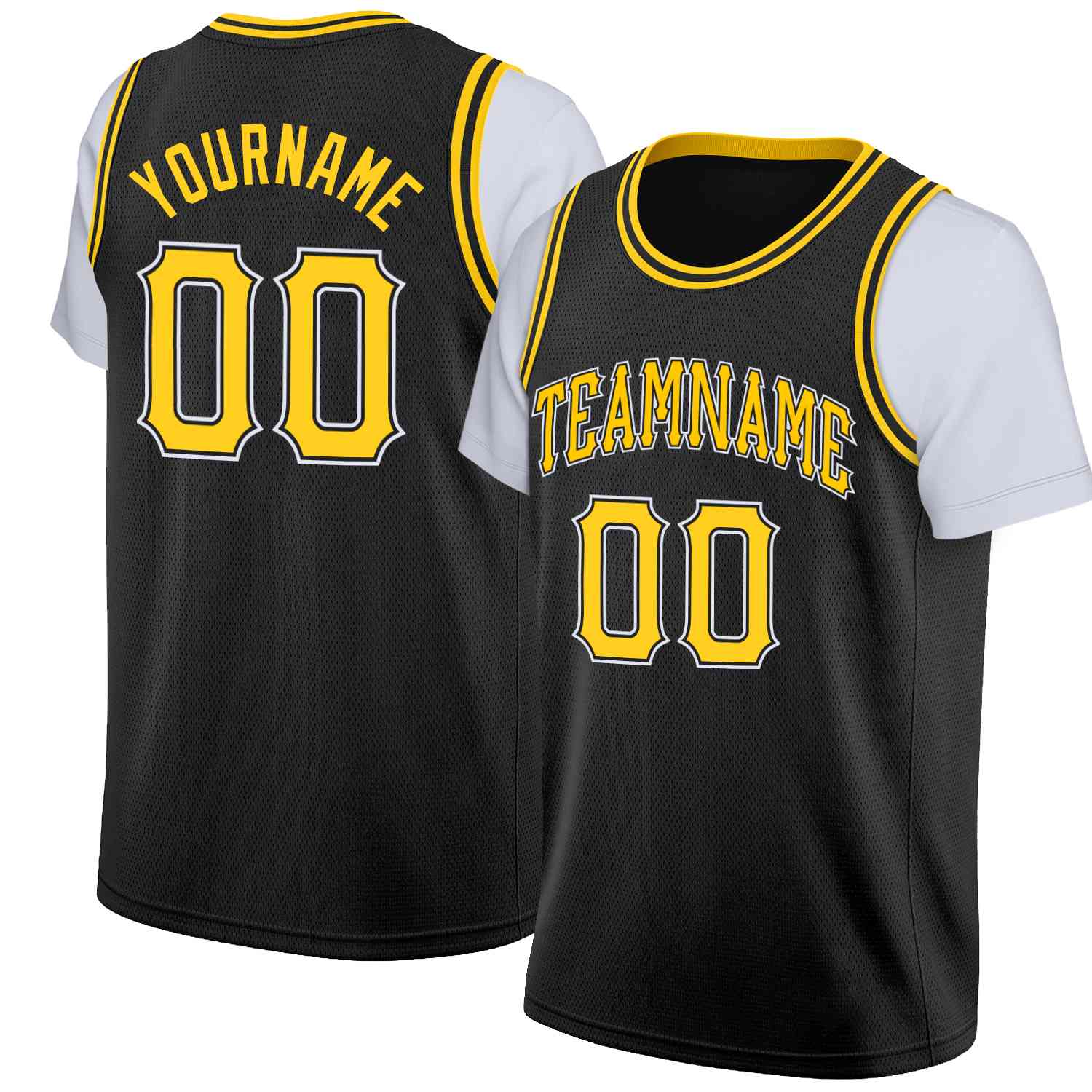 Custom Black Yellow-Black Classic Tops Casual Fake Sleeve Basketball Jersey