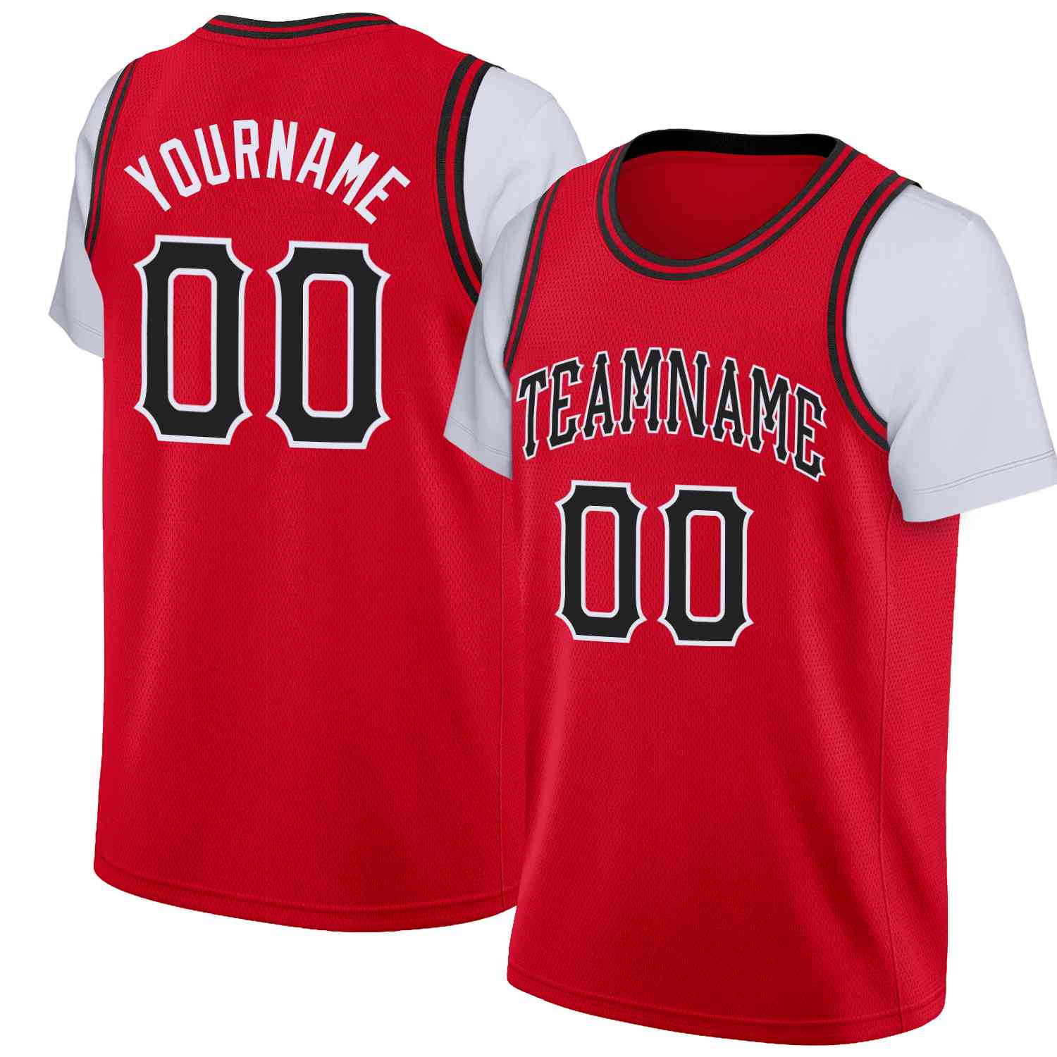 Custom Red Black-White Classic Tops Casual Fake Sleeve Basketball Jersey