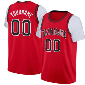 Maillot de basket-ball à fausses manches, personnalisé, rouge, noir et blanc, hauts classiques décontractés