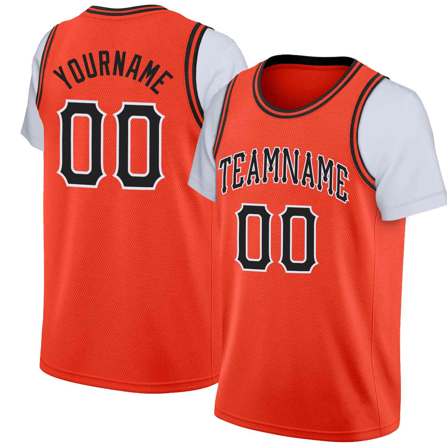 Maillot de basket-ball à fausses manches, personnalisé, Orange, noir et blanc, hauts classiques décontractés