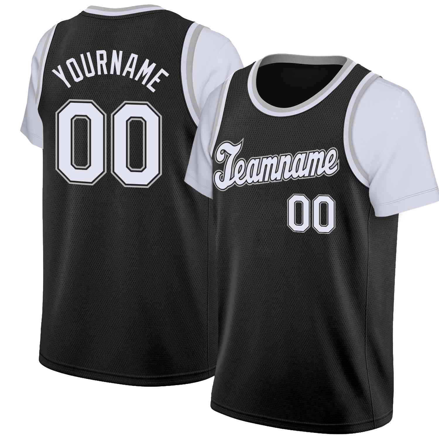 Maillot de basket-ball à fausses manches, haut classique personnalisé noir blanc-noir, décontracté