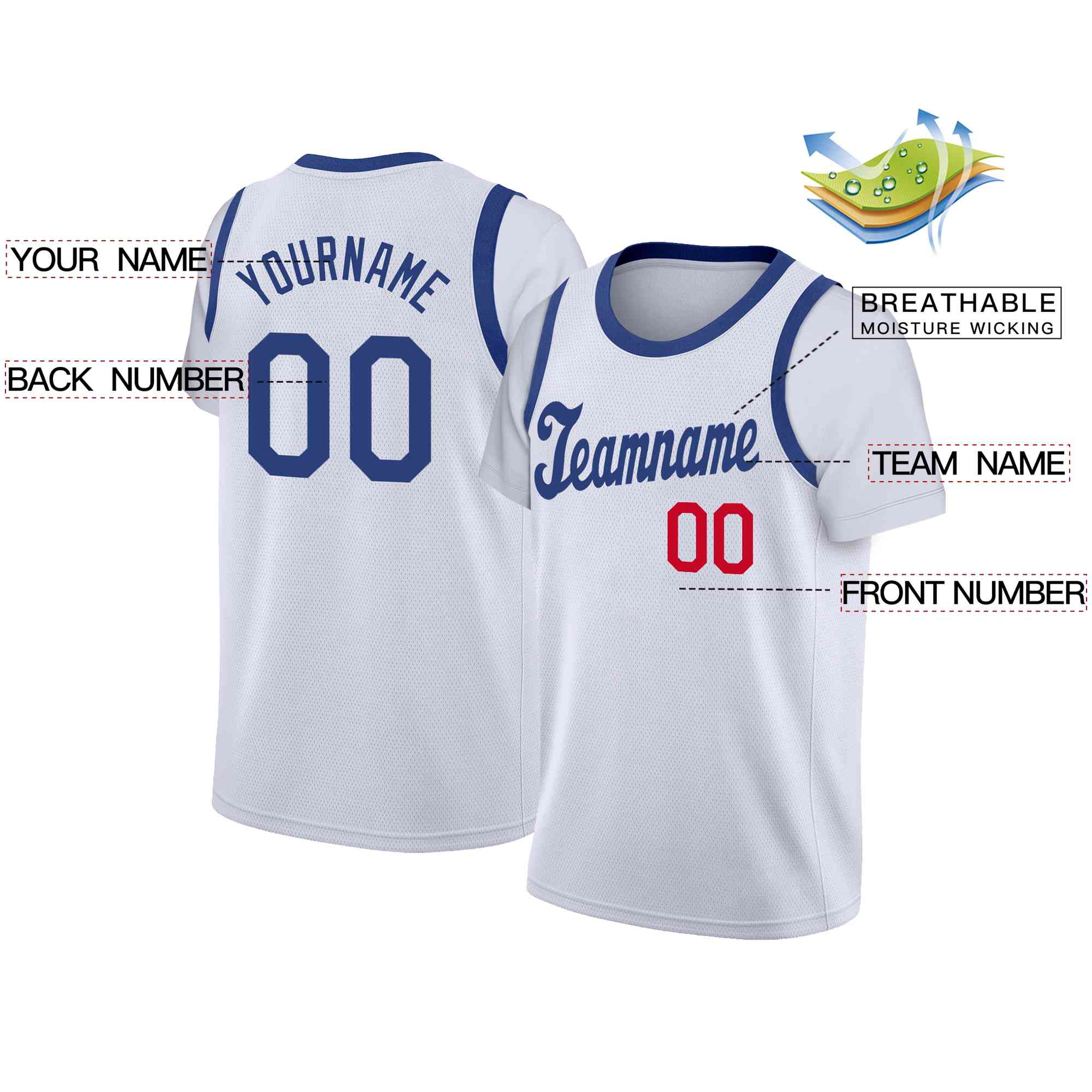 Custom White Royal Classic Tops Casual Fake Sleeve Basketball Jersey