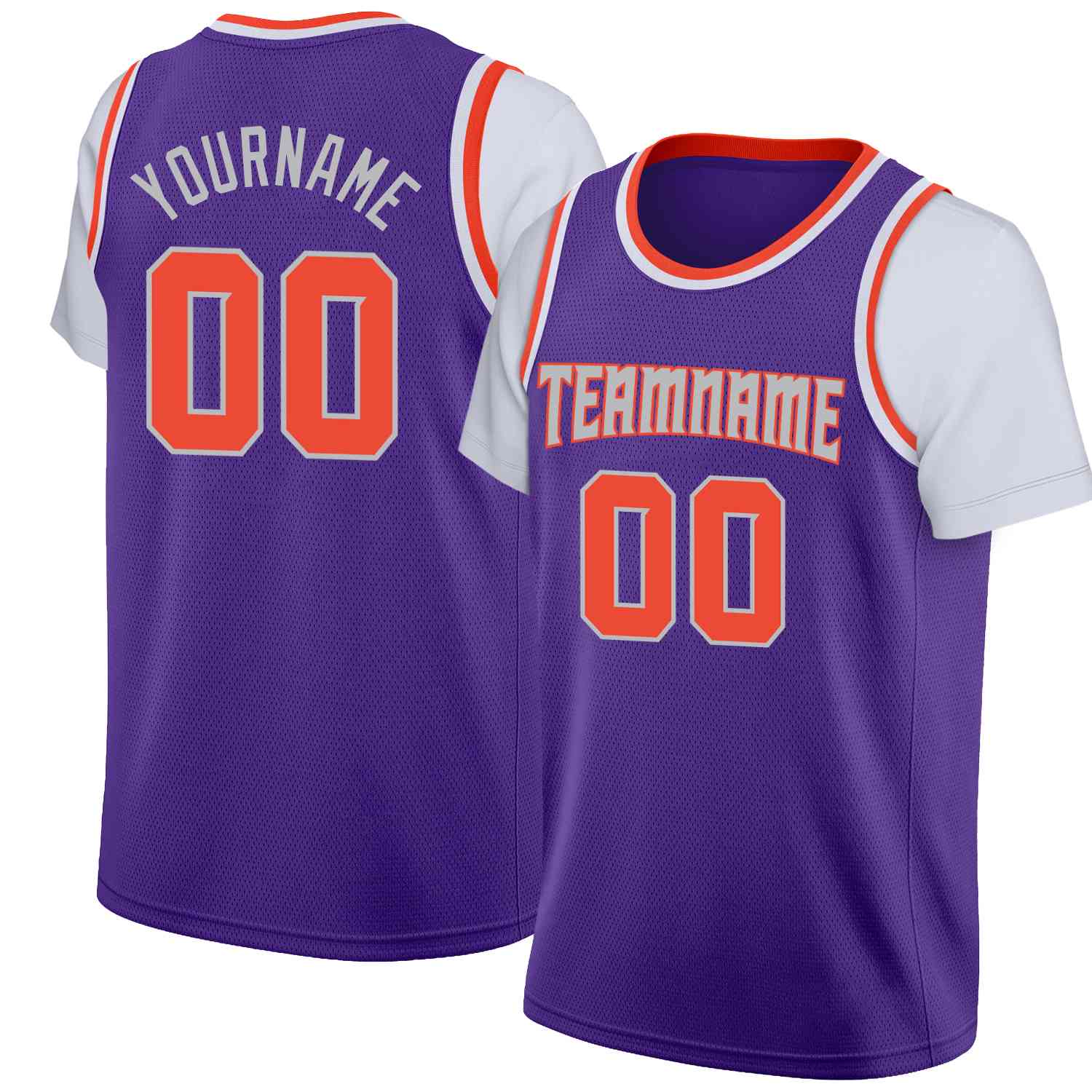 Custom Purple Gray-Orange Classic Tops Casual Fake Sleeve Basketball Jersey