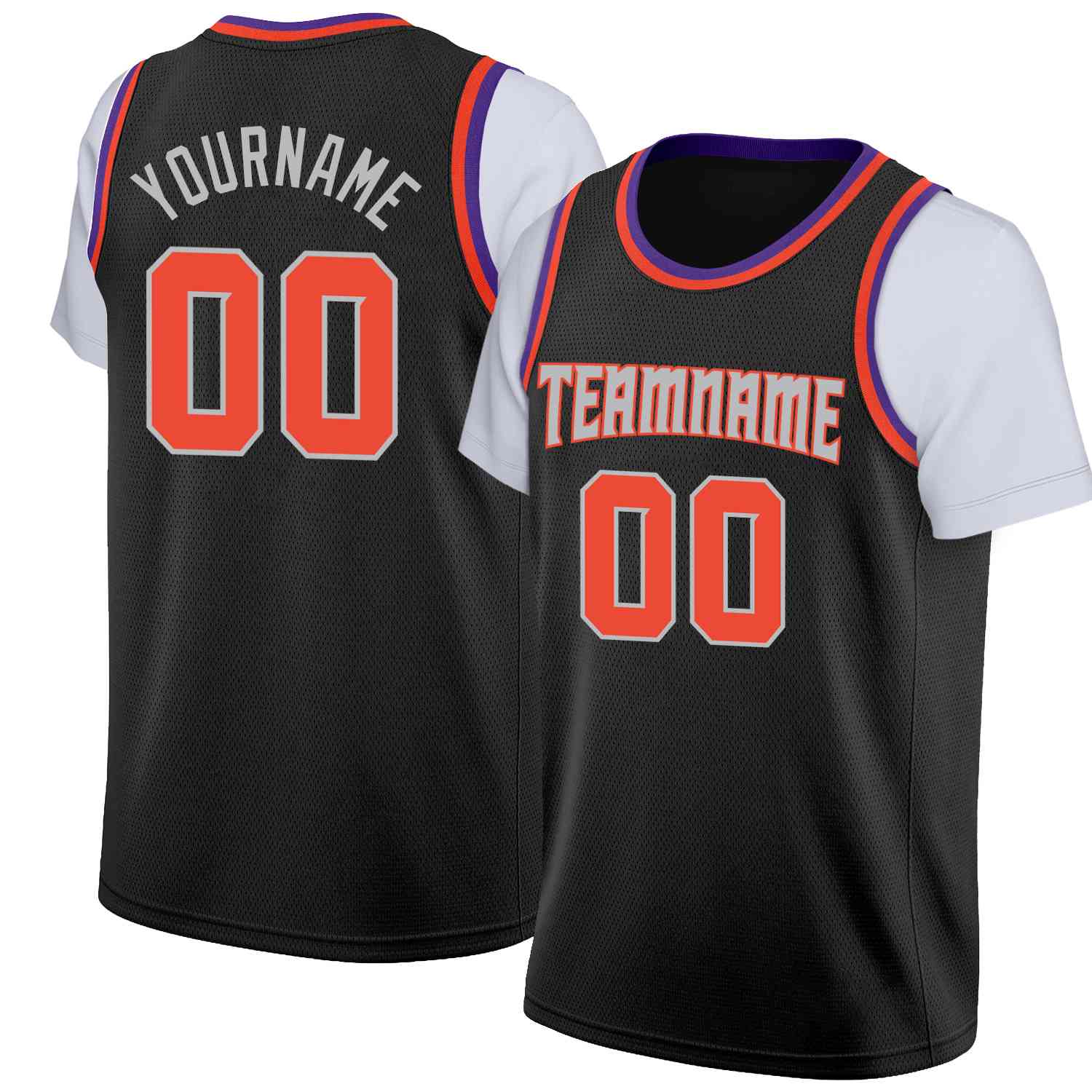 Custom Black Orange-Gray Classic Tops Casual Fake Sleeve Basketball Jersey