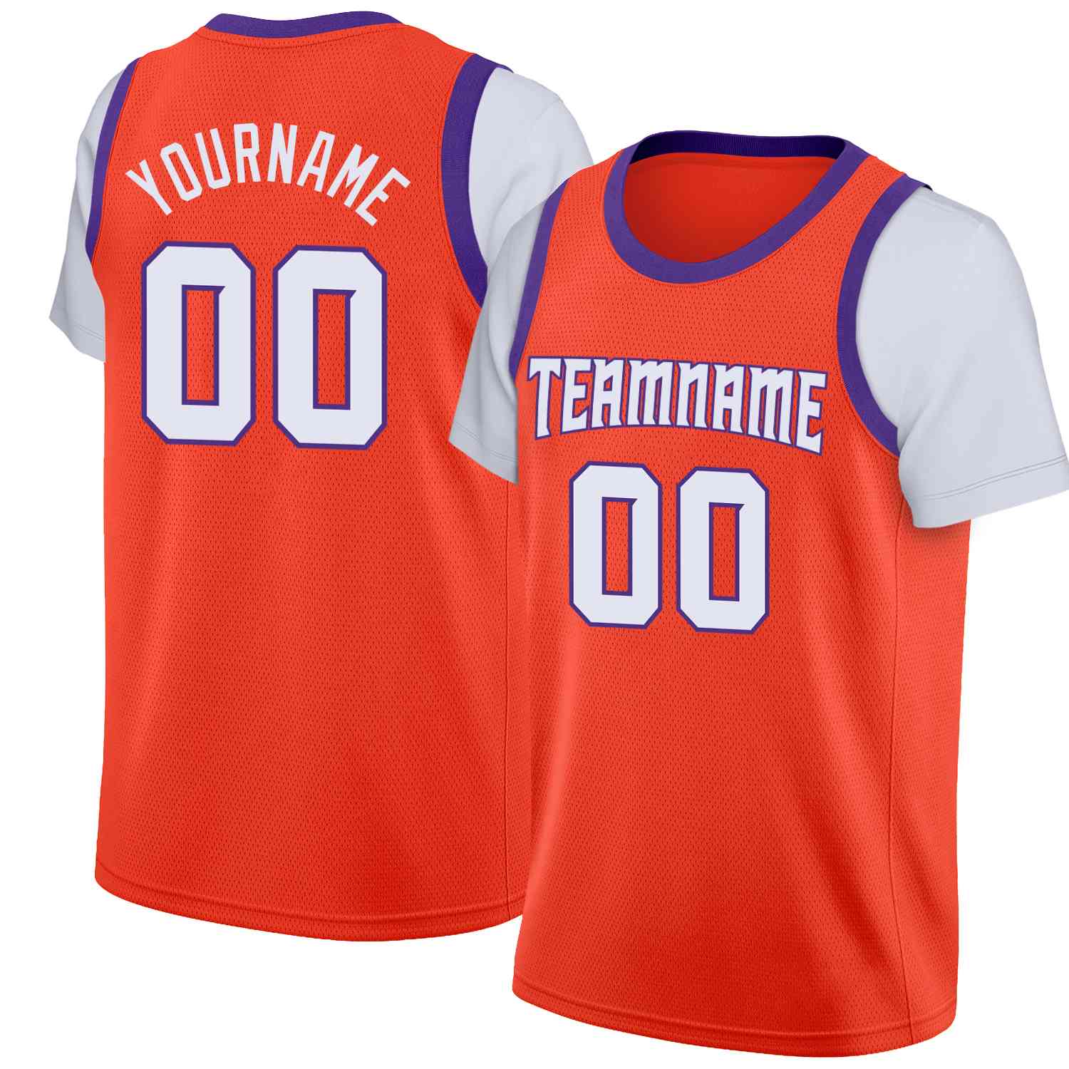 Maillot de basket-ball à fausses manches, haut classique personnalisé Orange blanc-Royal, décontracté