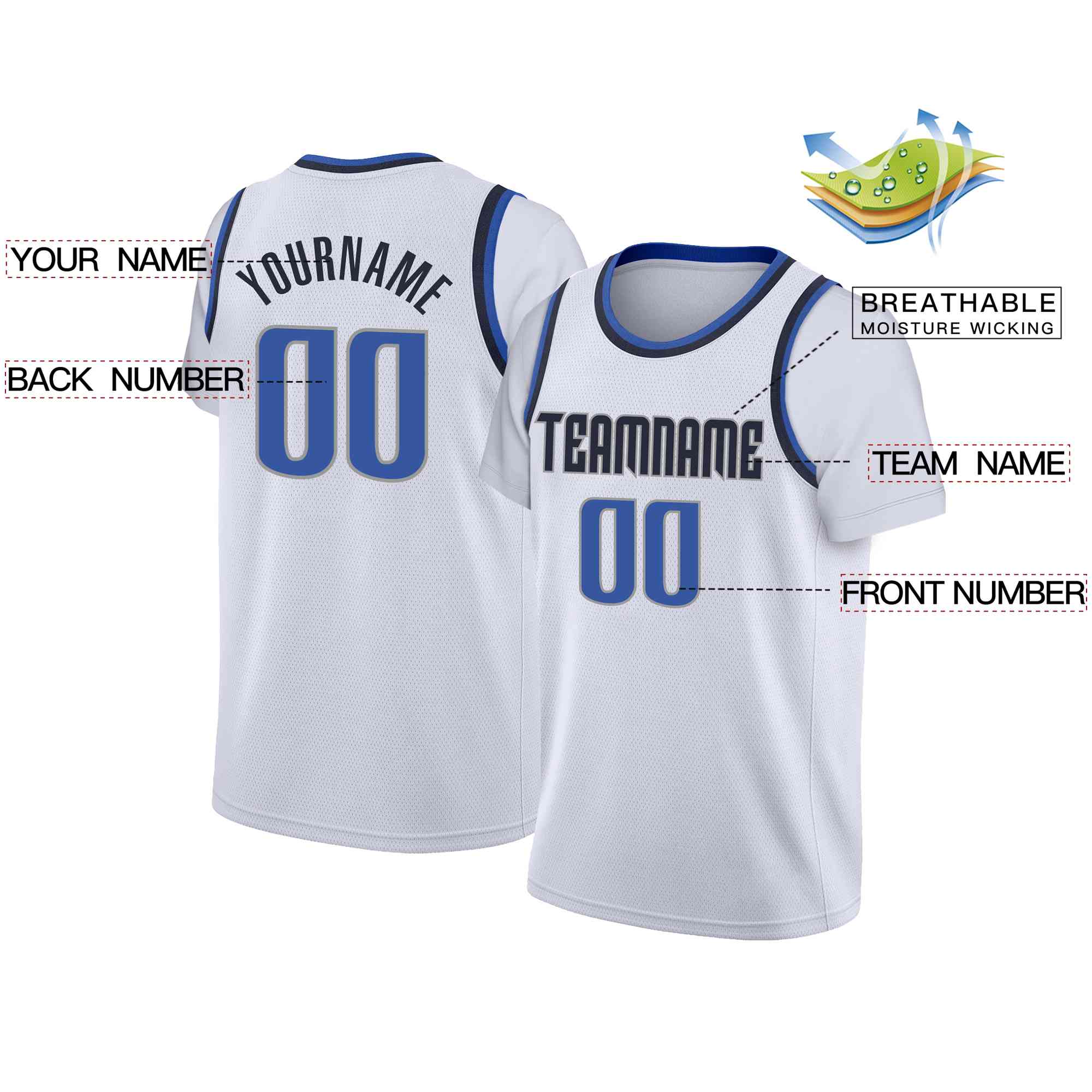 Custom White Navy-Gray Classic Tops Casual Fake Sleeve Basketball Jersey