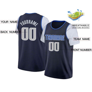 Custom Navy Royal-White Classic Tops Casual Fake Sleeve Basketball Jersey