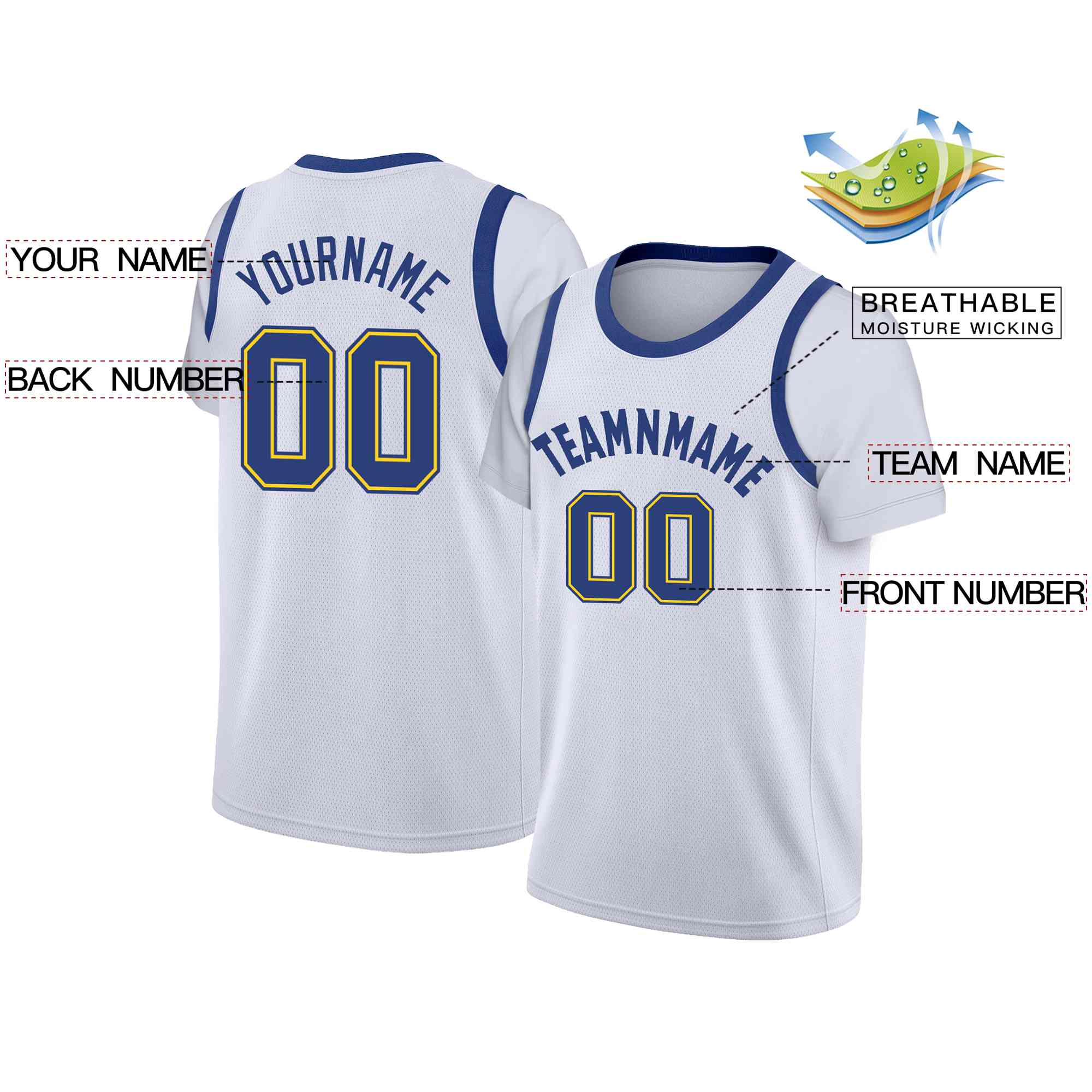 Custom White Royal Classic Tops Casual Fake Sleeve Basketball Jersey