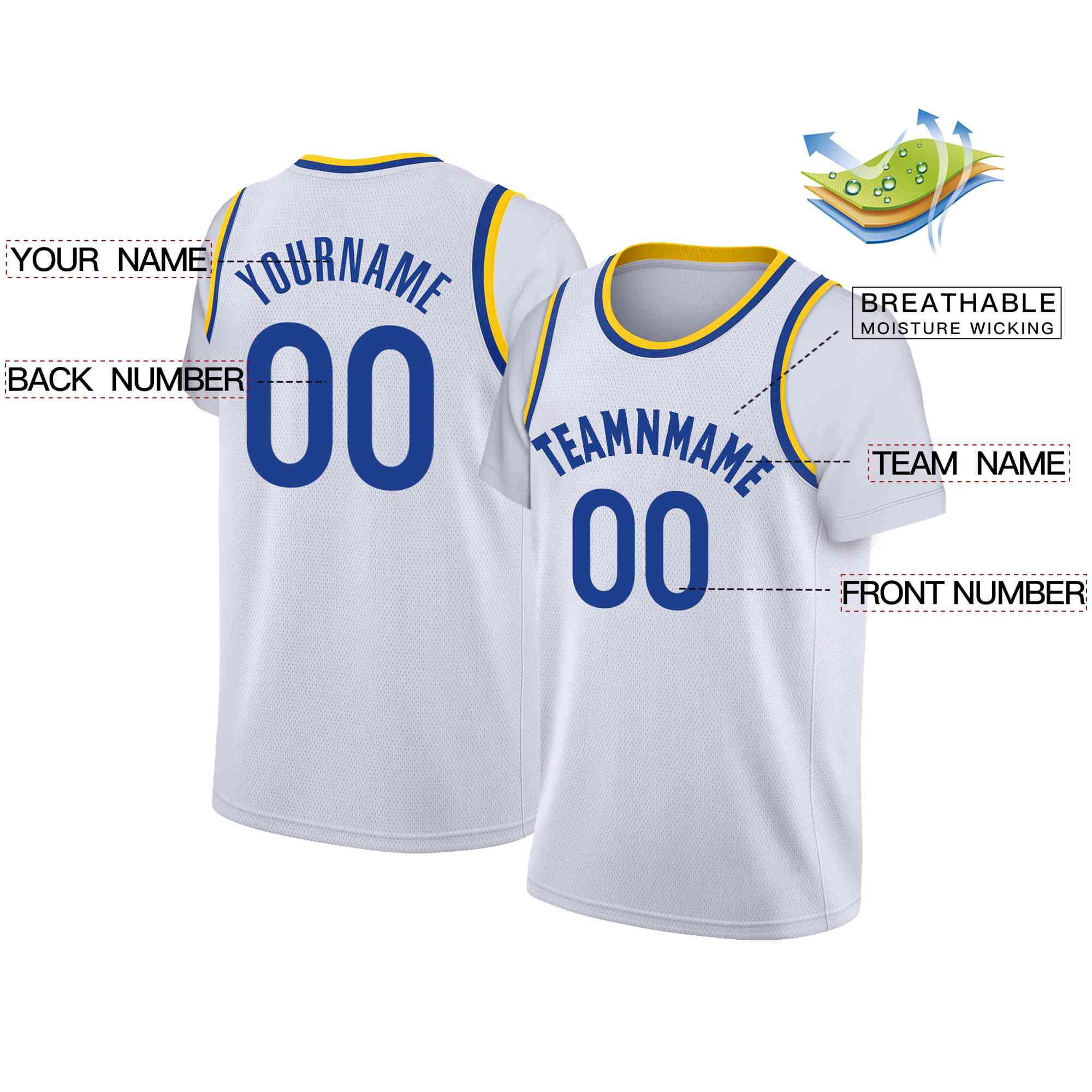 Custom White Royal Classic Tops Casual Fake Sleeve Basketball Jersey