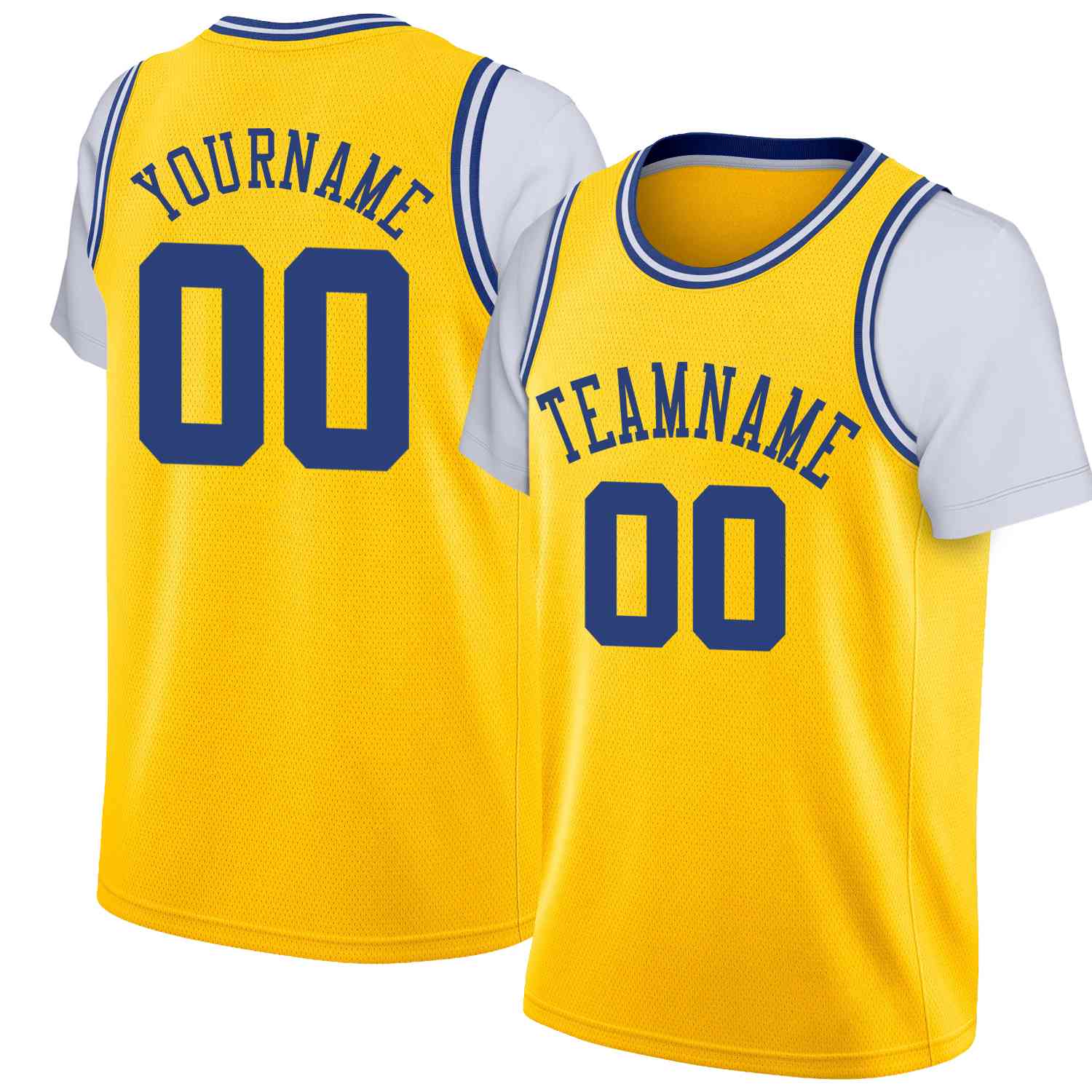 Custom Yellow Blue Classic Tops Casual Fake Sleeve Basketball Jersey