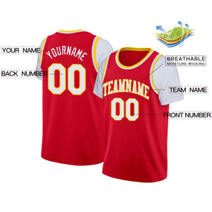 Custom Red White-Yellow Classic Tops Casual Fake Sleeve Basketball Jersey