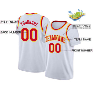 Custom White Red-Yellow Classic Tops Casual Fake Sleeve Basketball Jersey