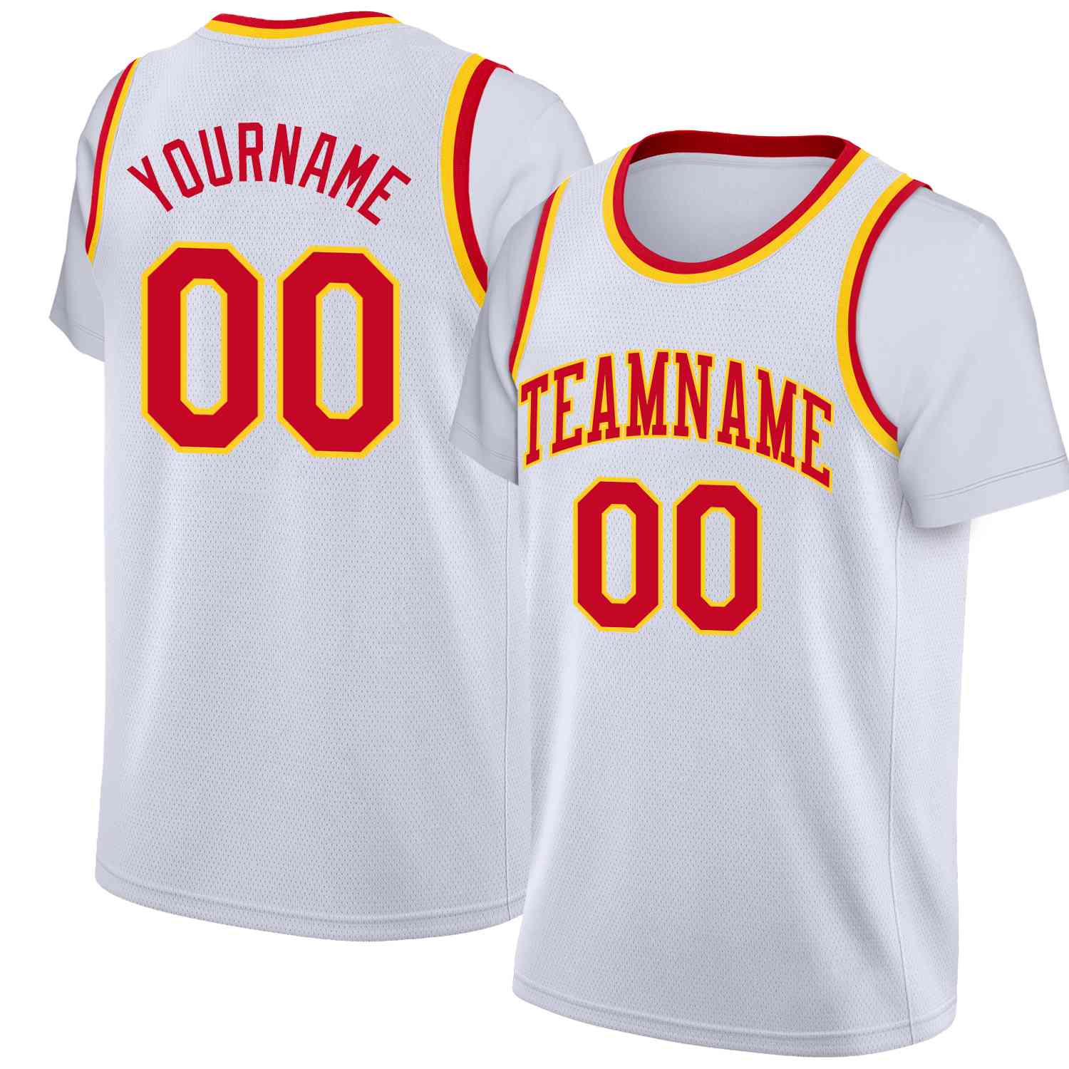 Maillot de basket-ball à fausses manches, haut classique personnalisé blanc rouge-jaune, décontracté