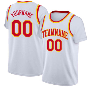 Custom White Red-Yellow Classic Tops Casual Fake Sleeve Basketball Jersey