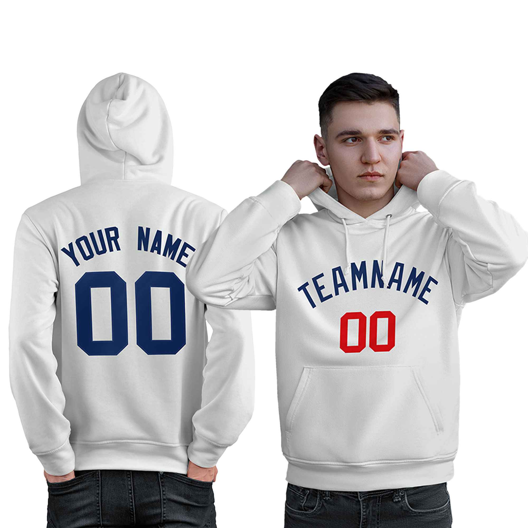 Custom White Navy-Red Classic Style Personalized Sport Pullover Hoodie