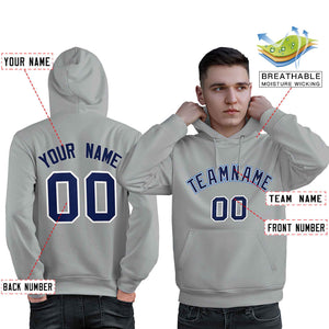 Custom Gray Light Blue-Navy Classic Style Personalized Sport Pullover Hoodie