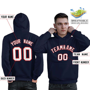 Custom Navy Red-White Classic Style Personalized Sport Pullover Hoodie