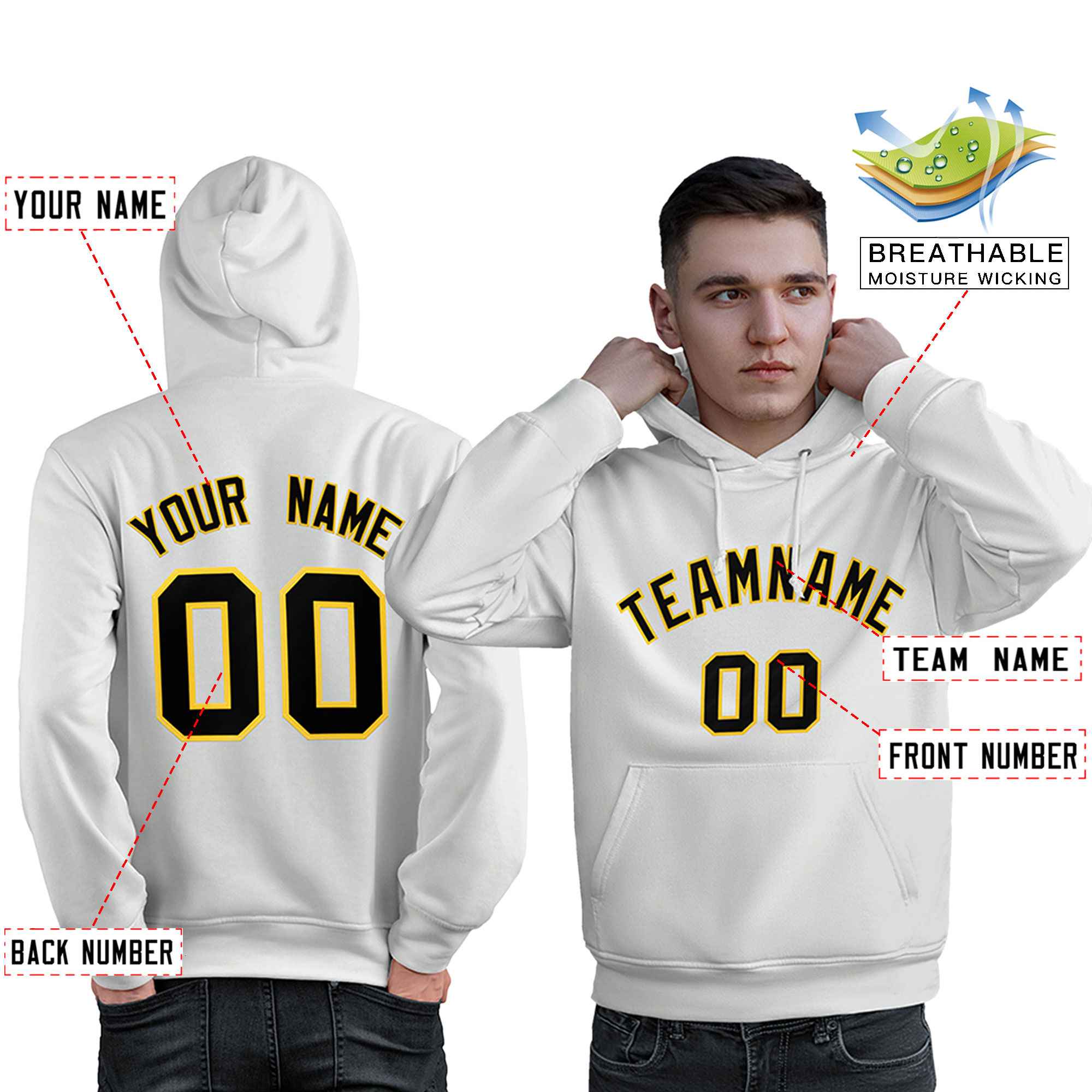 Custom White Gold-Black Classic Style Personalized Sport Pullover Hoodie