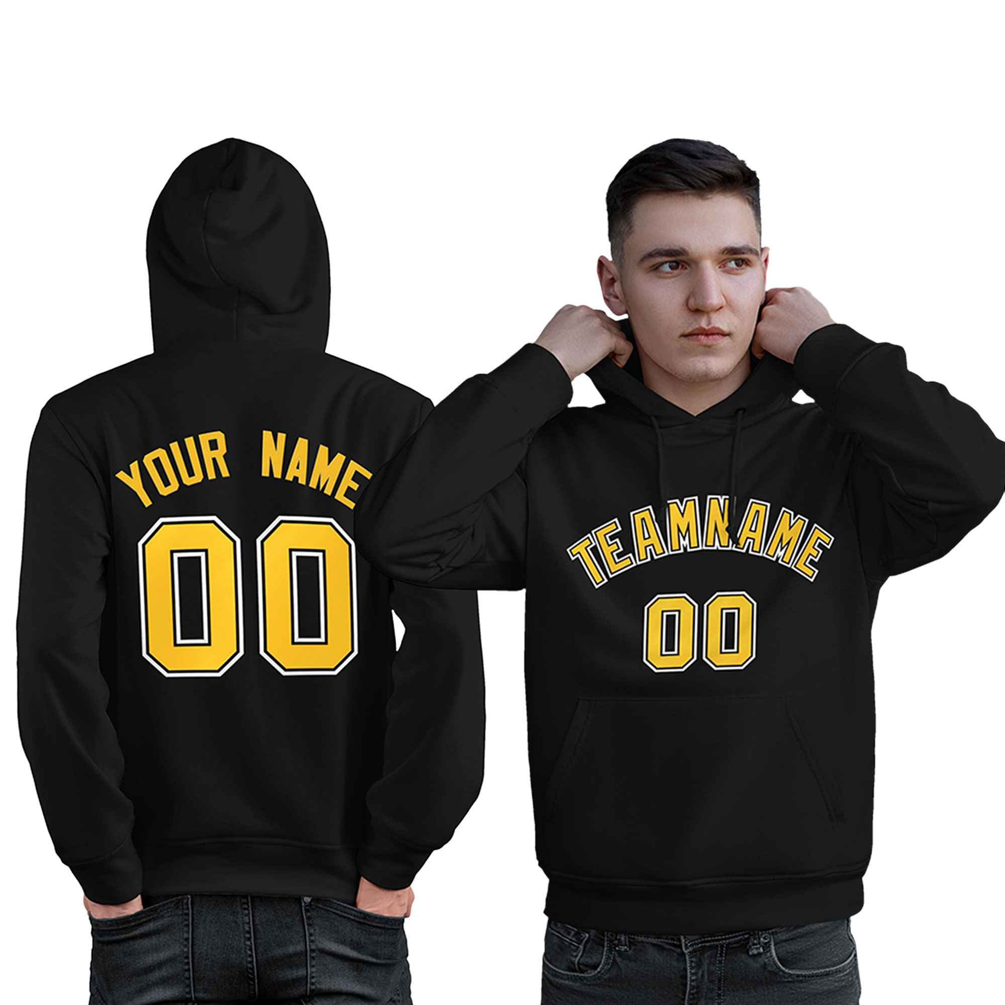 Custom Black Gold-White Classic Style Personalized Sport Pullover Hoodie