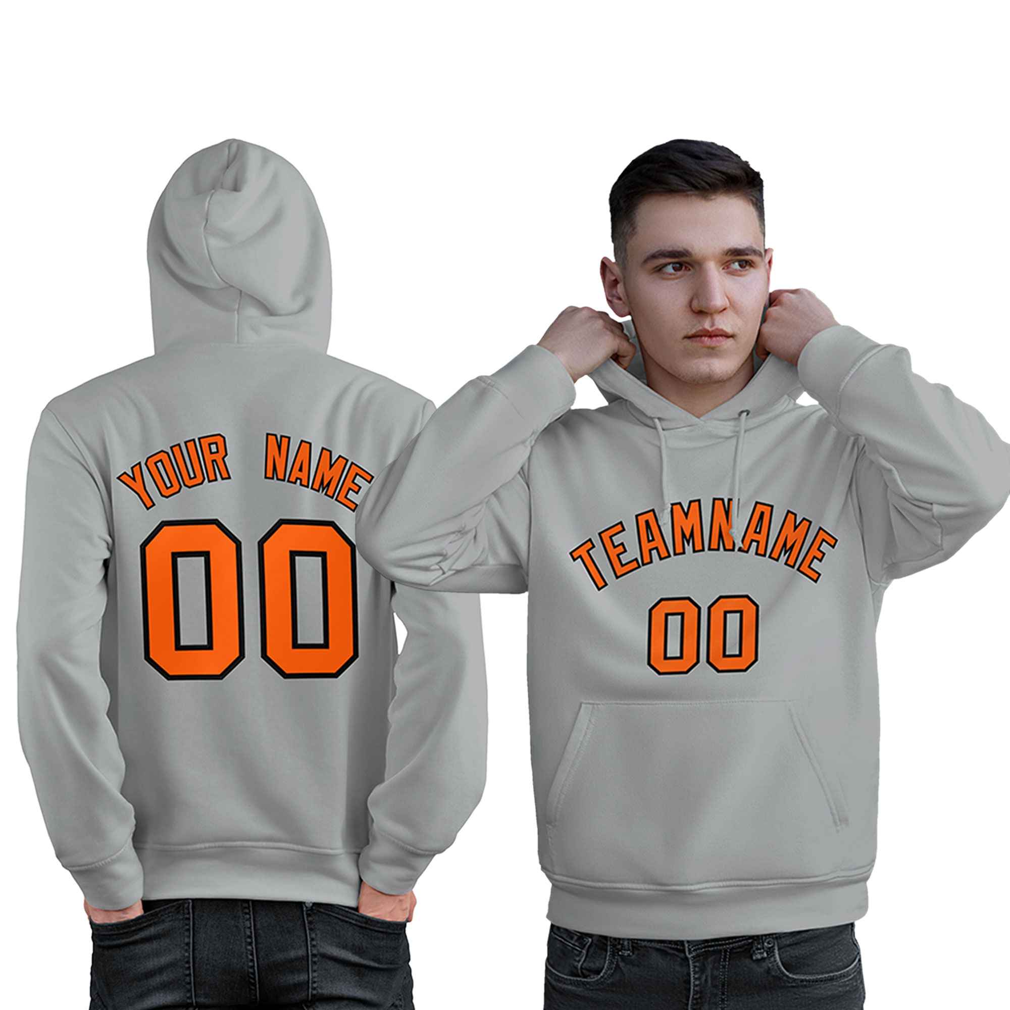 Custom Gray Orange-Black Classic Style Personalized Sport Pullover Hoodie