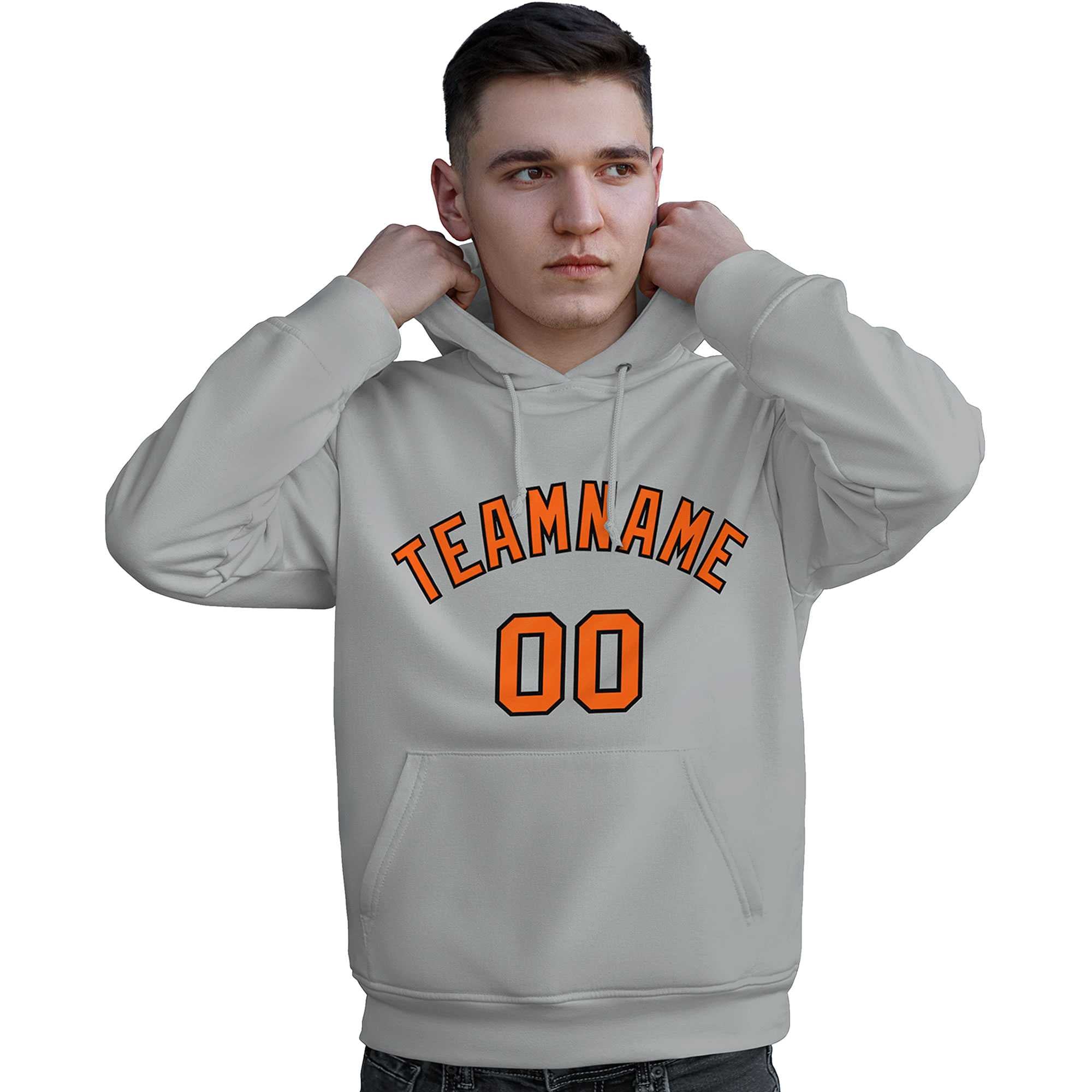 Custom Gray Orange-Black Classic Style Personalized Sport Pullover Hoodie