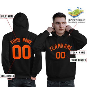 Custom Black Orange Classic Style Personalized Sport Pullover Hoodie