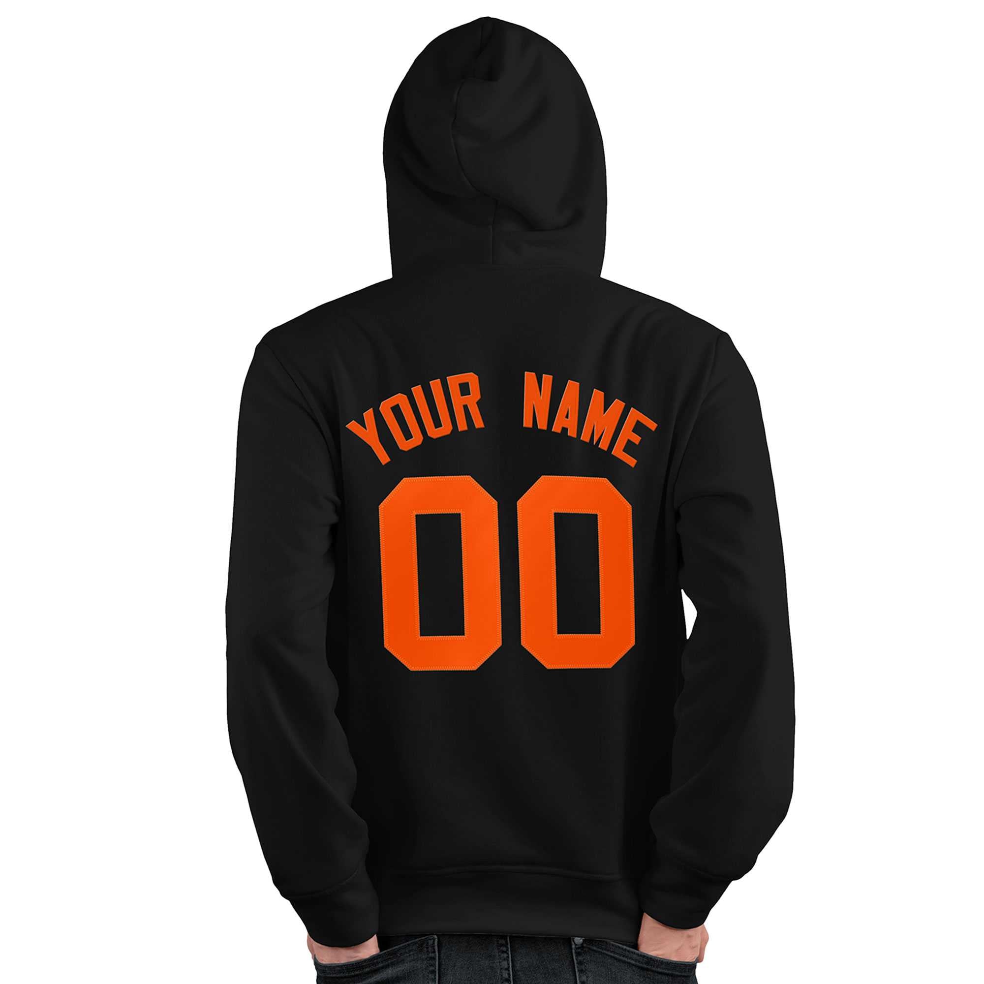 Custom Black Orange Classic Style Personalized Sport Pullover Hoodie