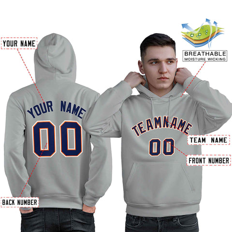 Custom Gray Royal-Orange Classic Style Personalized Sport Pullover Hoodie