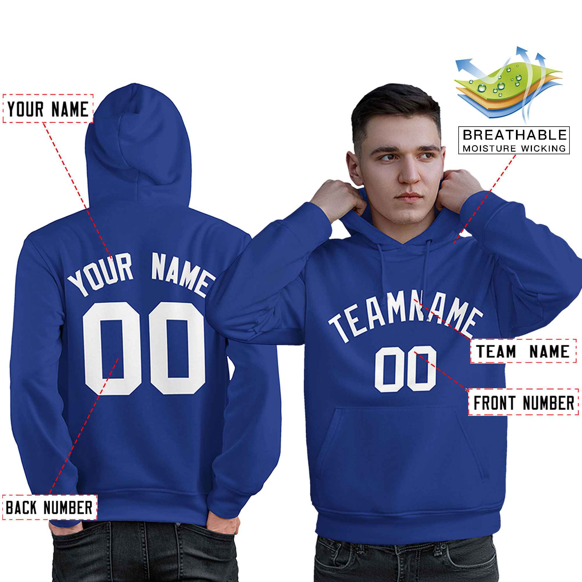 Custom Royal White Classic Style Personalized Sport Pullover Hoodie