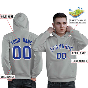 Custom Gray Royal-White Classic Style Personalized Sport Pullover Hoodie