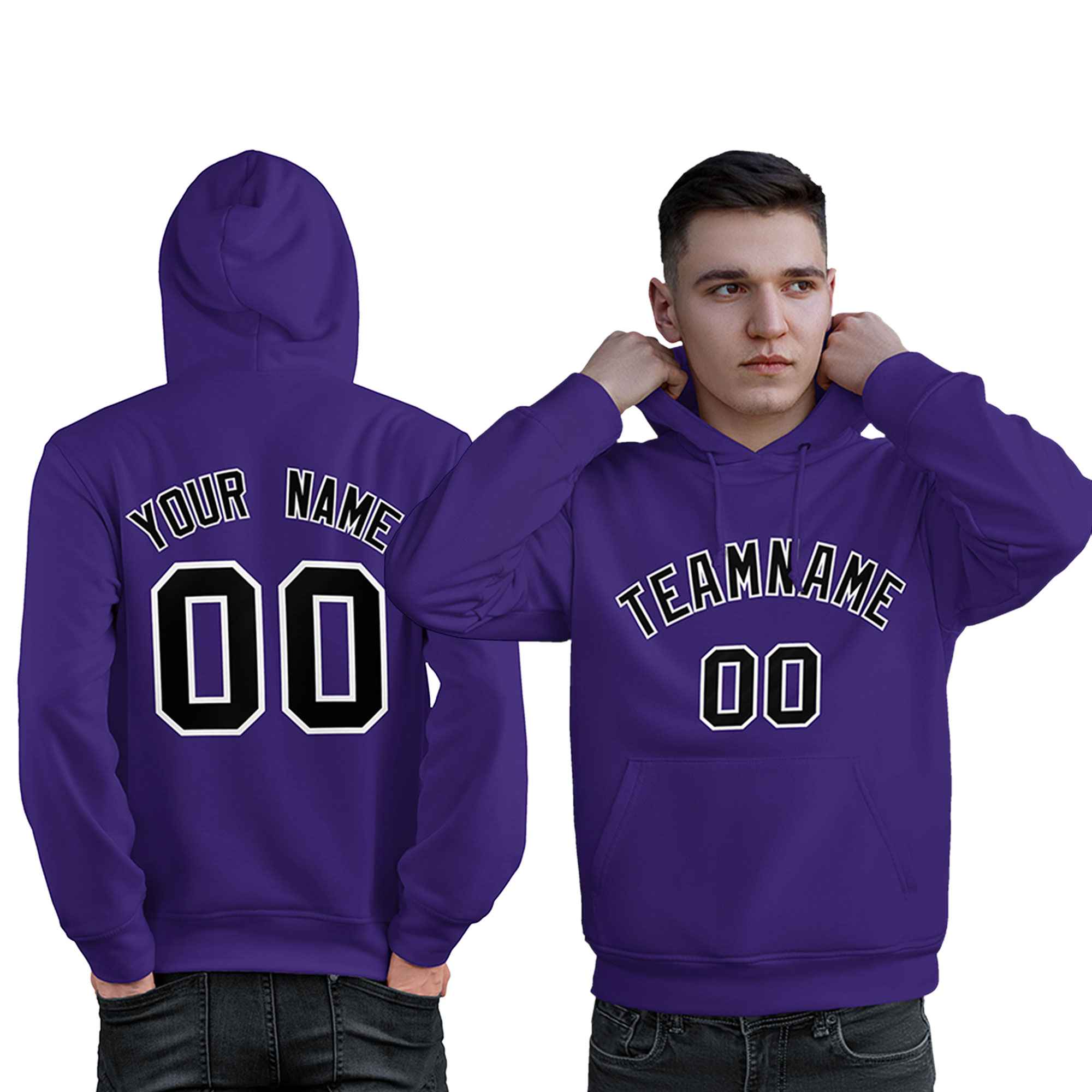 Custom Purple Black-White Classic Style Personalized Sport Pullover Hoodie