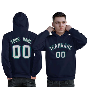 Custom Navy Gray-Aqua Classic Style Personalized Sport Pullover Hoodie