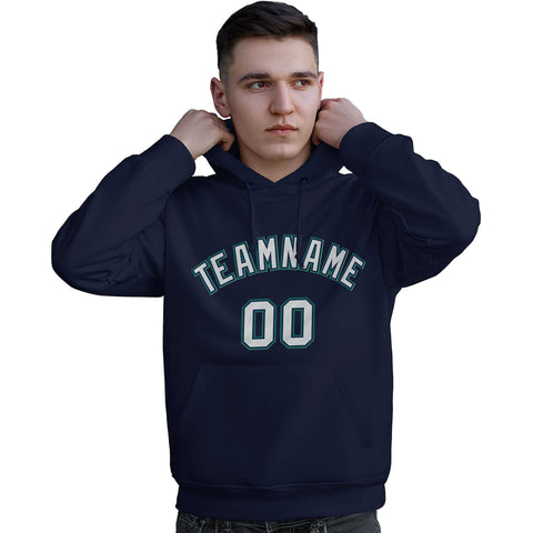 Custom Navy Gray-Aqua Classic Style Personalized Sport Pullover Hoodie