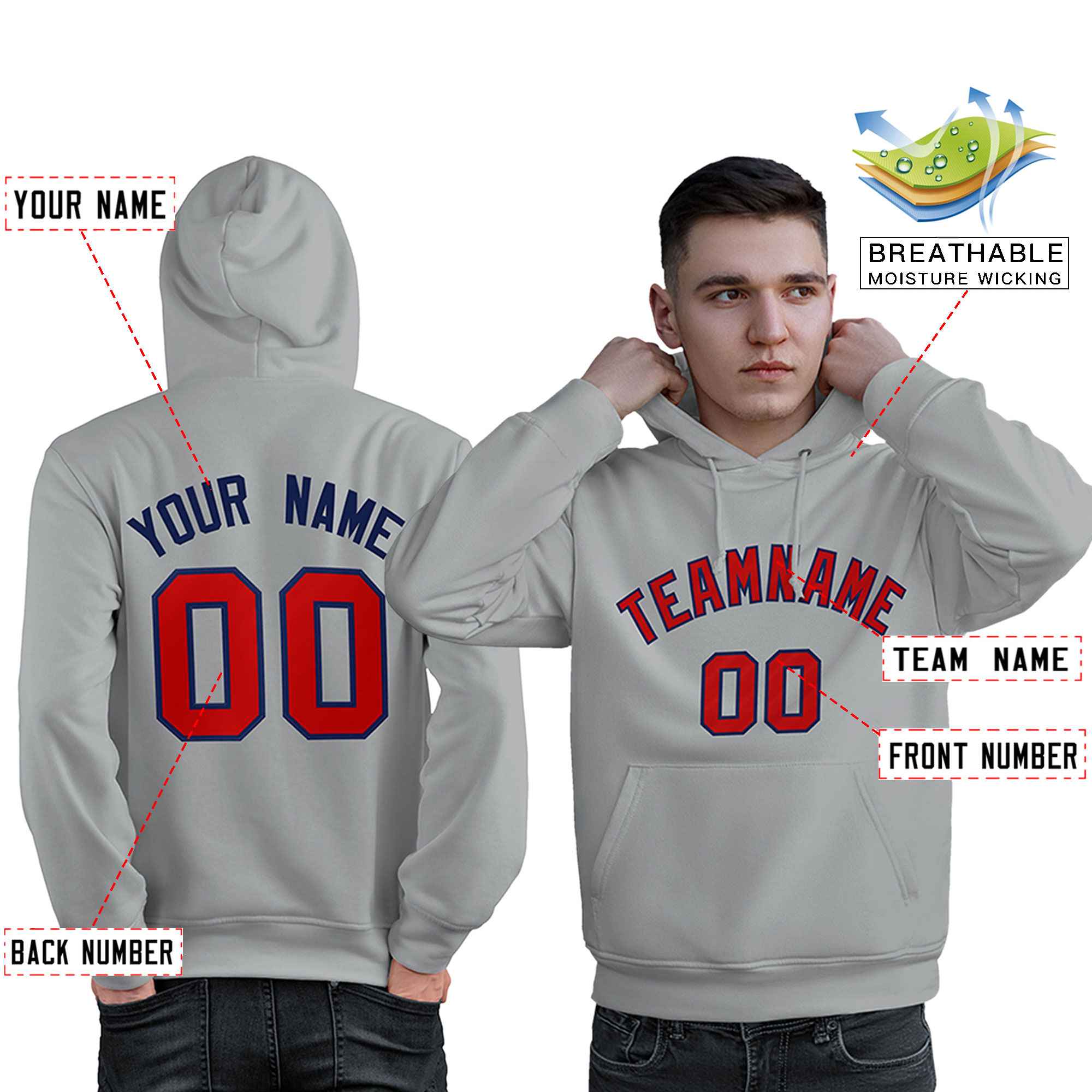 Custom Gray Red-Royal Classic Style Personalized Sport Pullover Hoodie