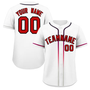 Custom White Red Personalized Gradient Ribbed Design Authentic Baseball Jersey