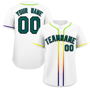 Custom White Aqua Personalized Gradient Ribbed Design Authentic Baseball Jersey