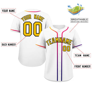 Custom White Gold Personalized Gradient Ribbed Design Authentic Baseball Jersey