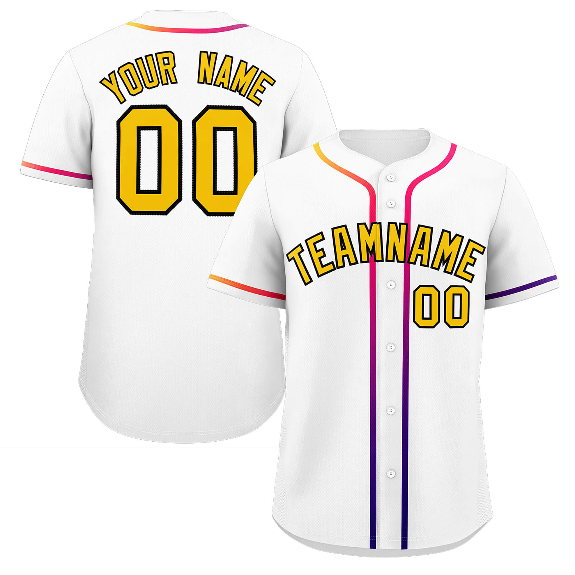 Custom White Gold Personalized Gradient Ribbed Design Authentic Baseball Jersey