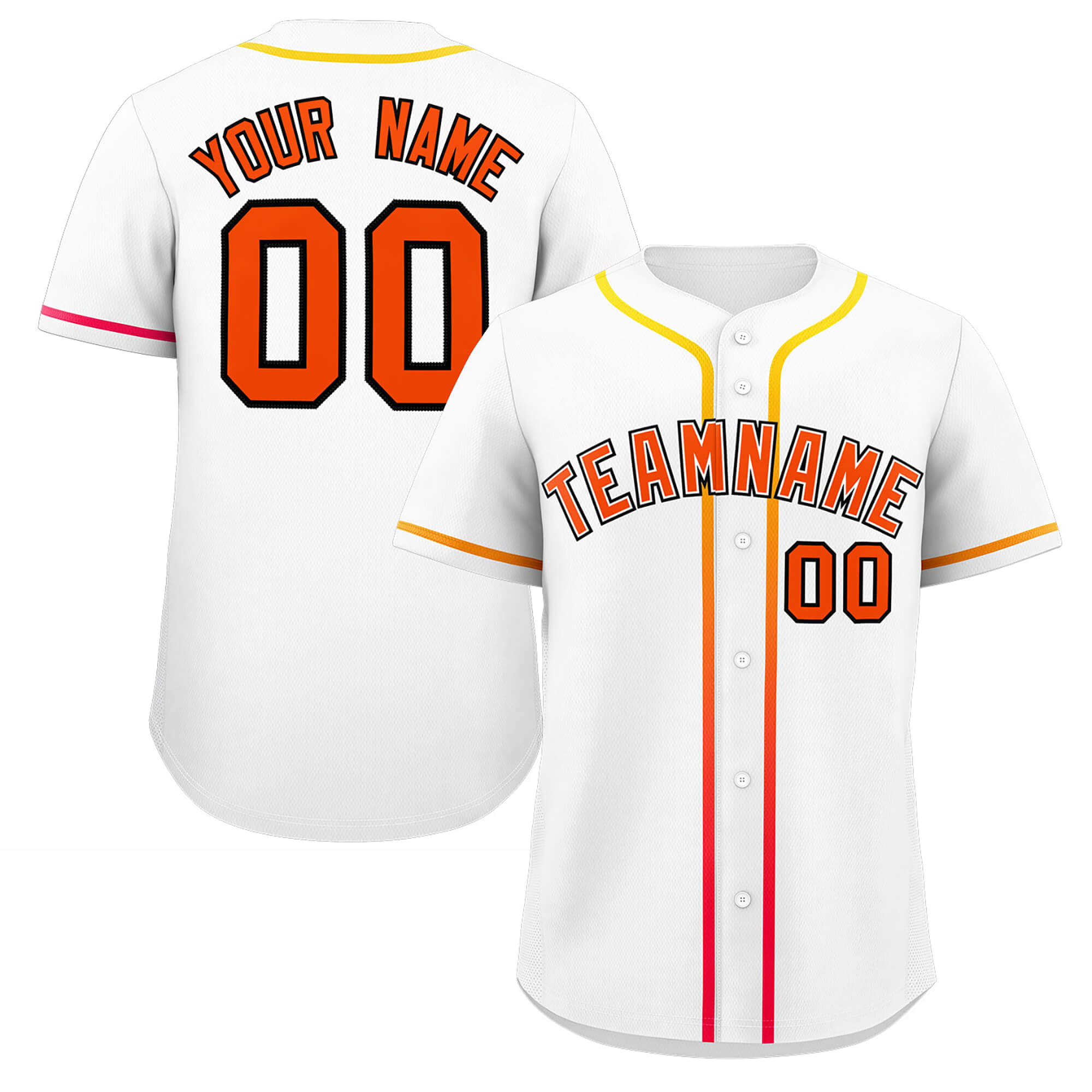 Custom White Orange Personalized Gradient Ribbed Design Authentic Baseball Jersey