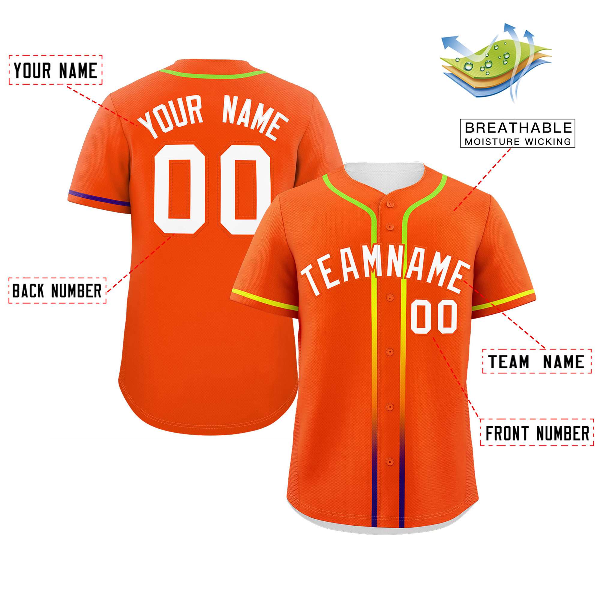 Custom Orange White Personalized Gradient Ribbed Design Authentic Baseball Jersey