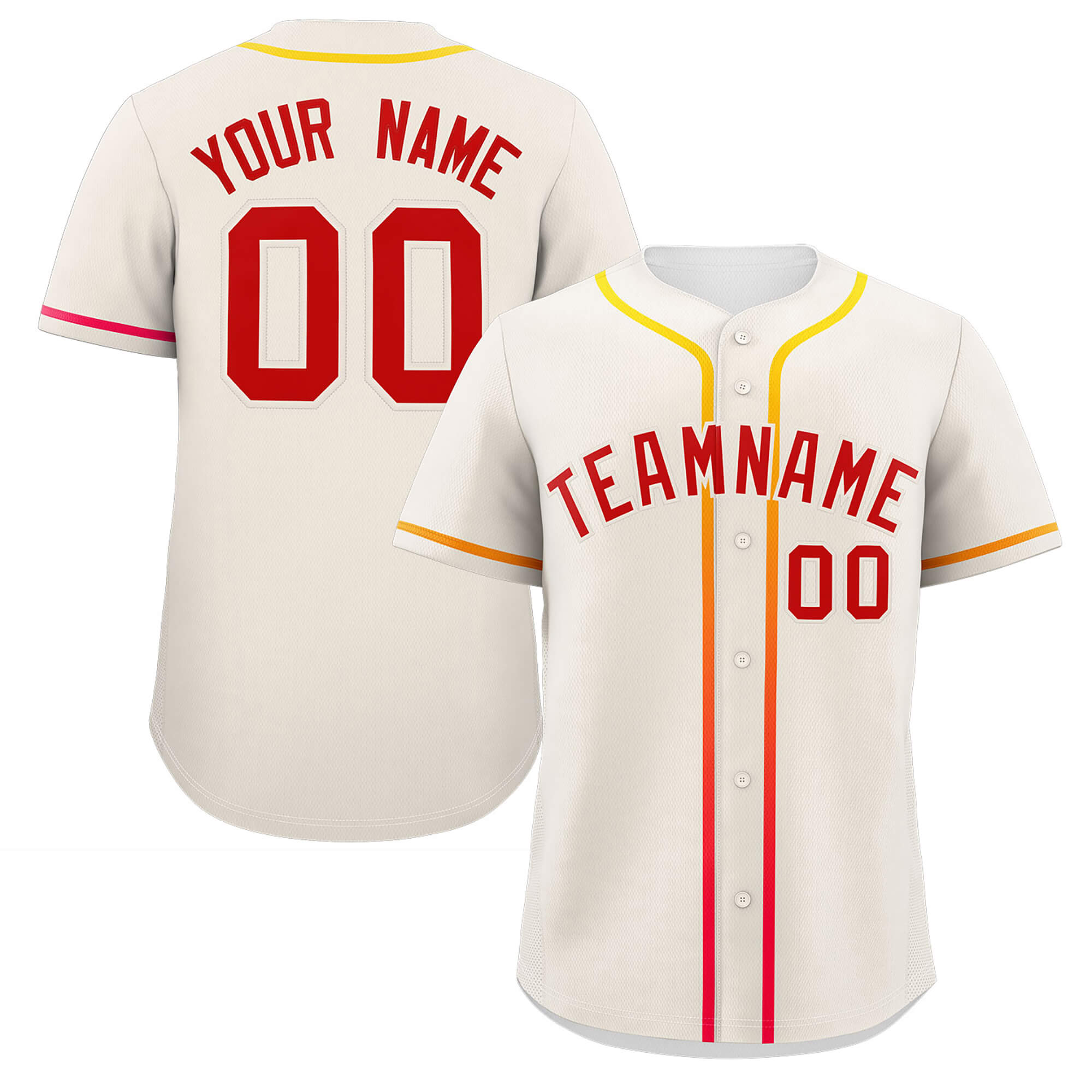 Custom Cream Red Personalized Gradient Ribbed Design Authentic Baseball Jersey