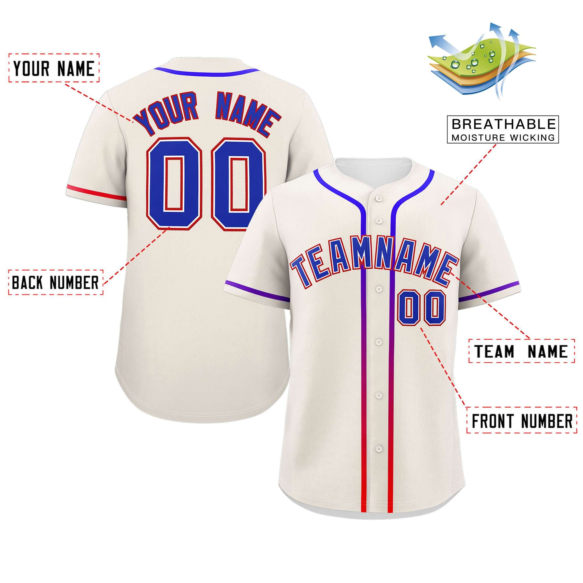 Custom Cream Royal Personalized Gradient Ribbed Design Authentic Baseball Jersey