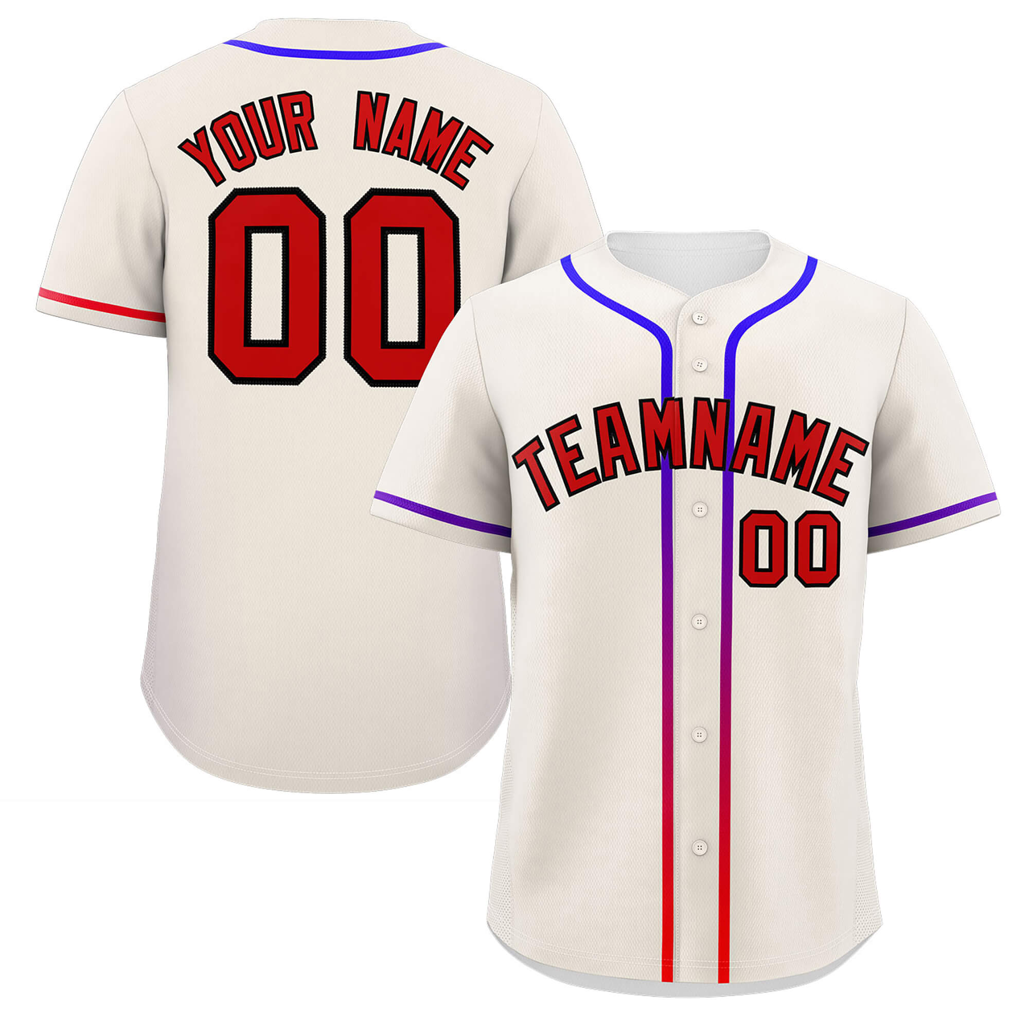 Custom Cream Red Personalized Gradient Ribbed Design Authentic Baseball Jersey