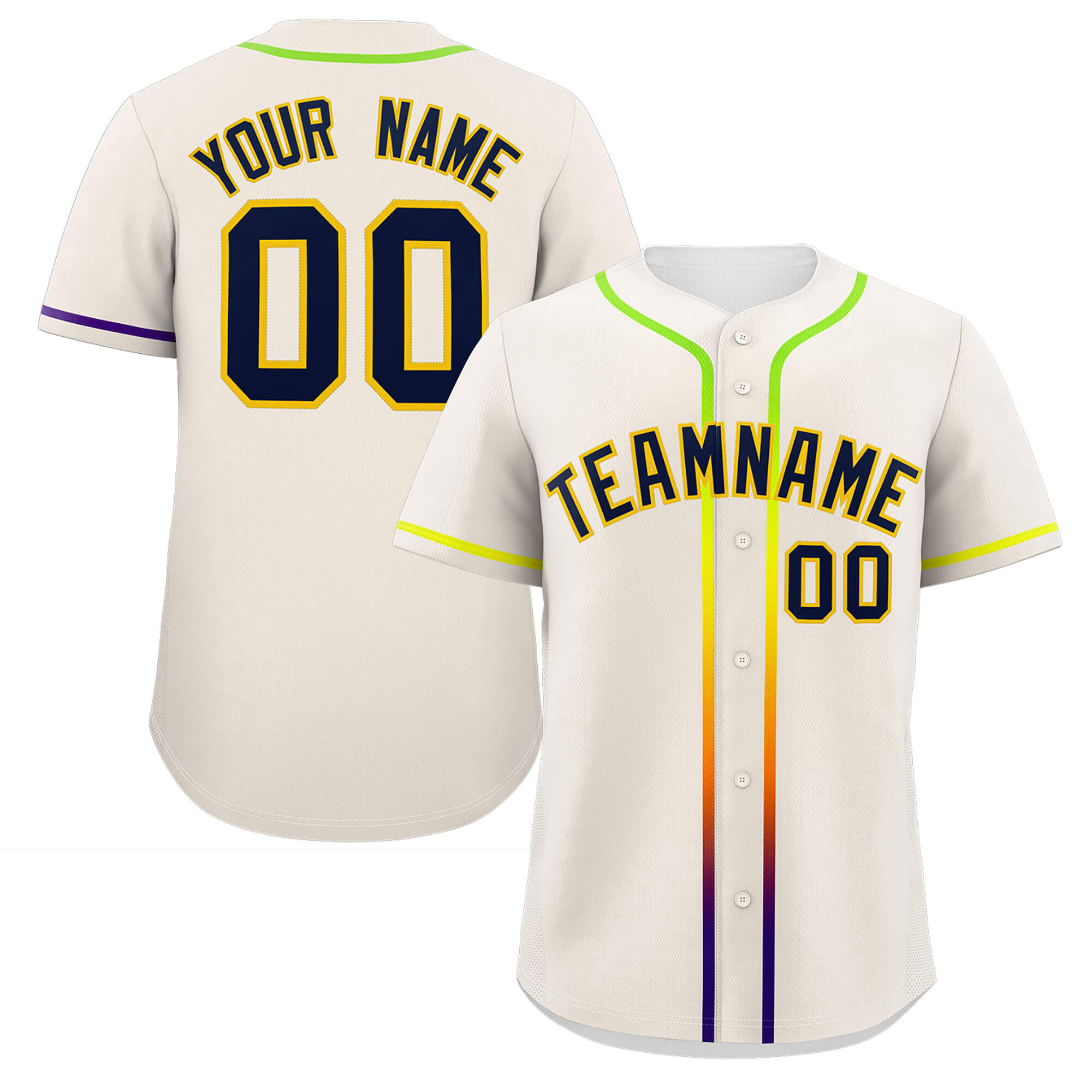 Custom Cream Navy Personalized Gradient Ribbed Design Authentic Baseball Jersey