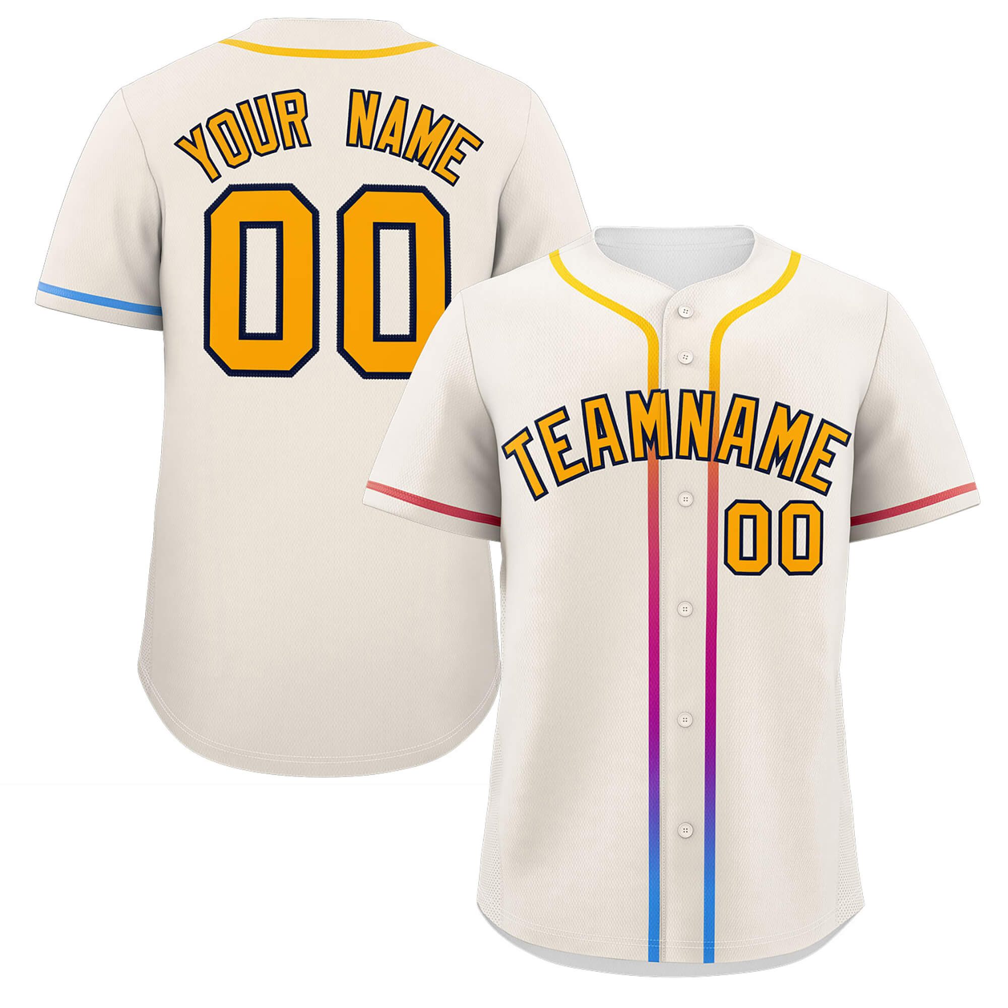 Custom Cream Yellow Personalized Gradient Ribbed Design Authentic Baseball Jersey