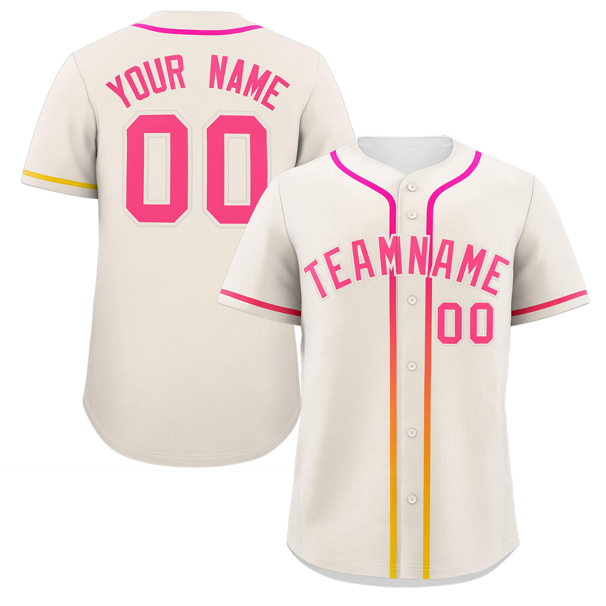 Custom Cream Pink Personalized Gradient Ribbed Design Authentic Baseball Jersey