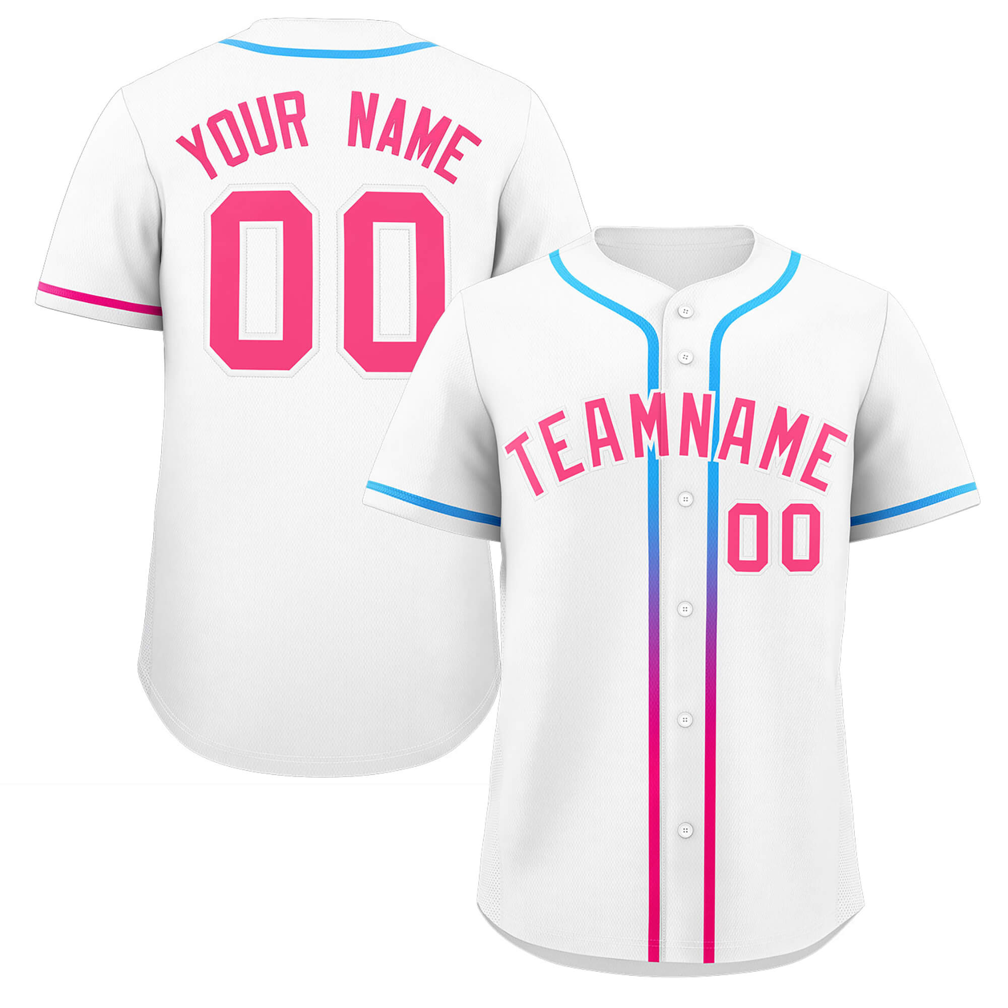 Custom White Pink Personalized Gradient Ribbed Design Authentic Baseball Jersey