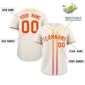 Custom Cream Orange Personalized Gradient Ribbed Design Authentic Baseball Jersey