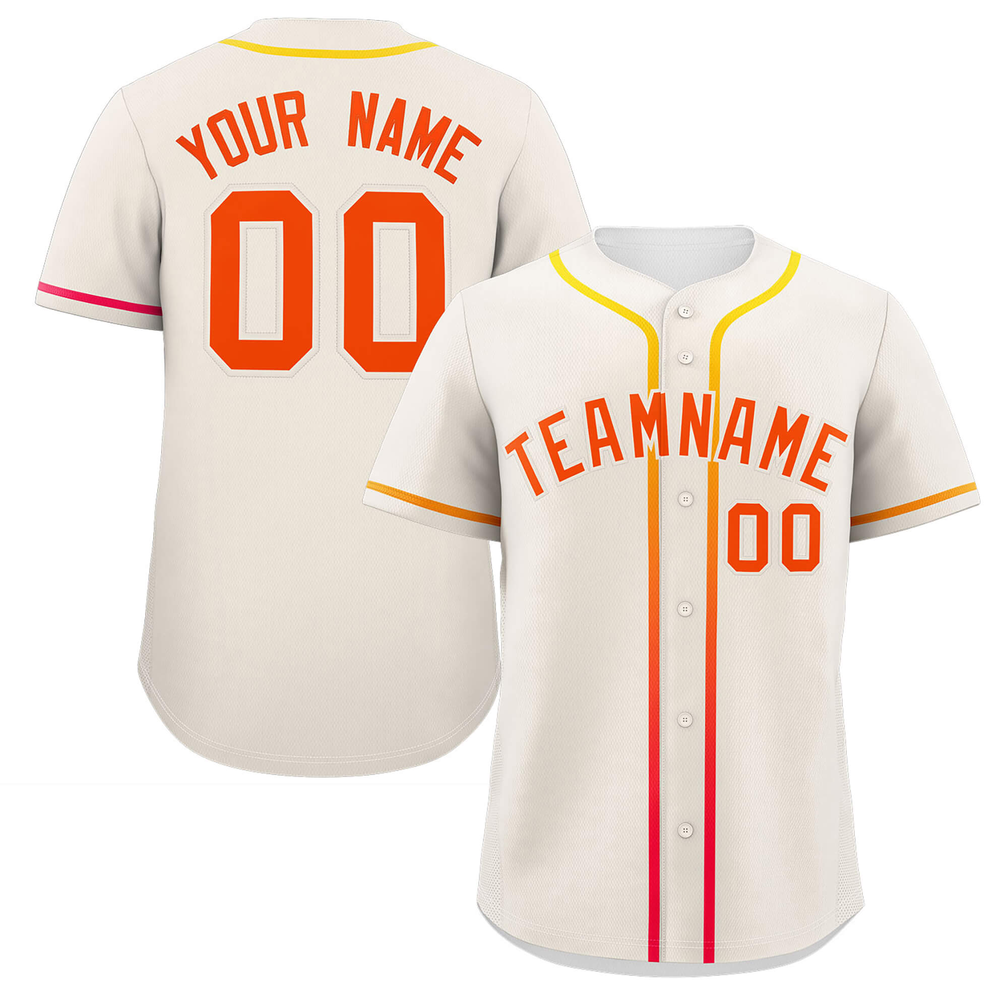 Custom Cream Orange Personalized Gradient Ribbed Design Authentic Baseball Jersey