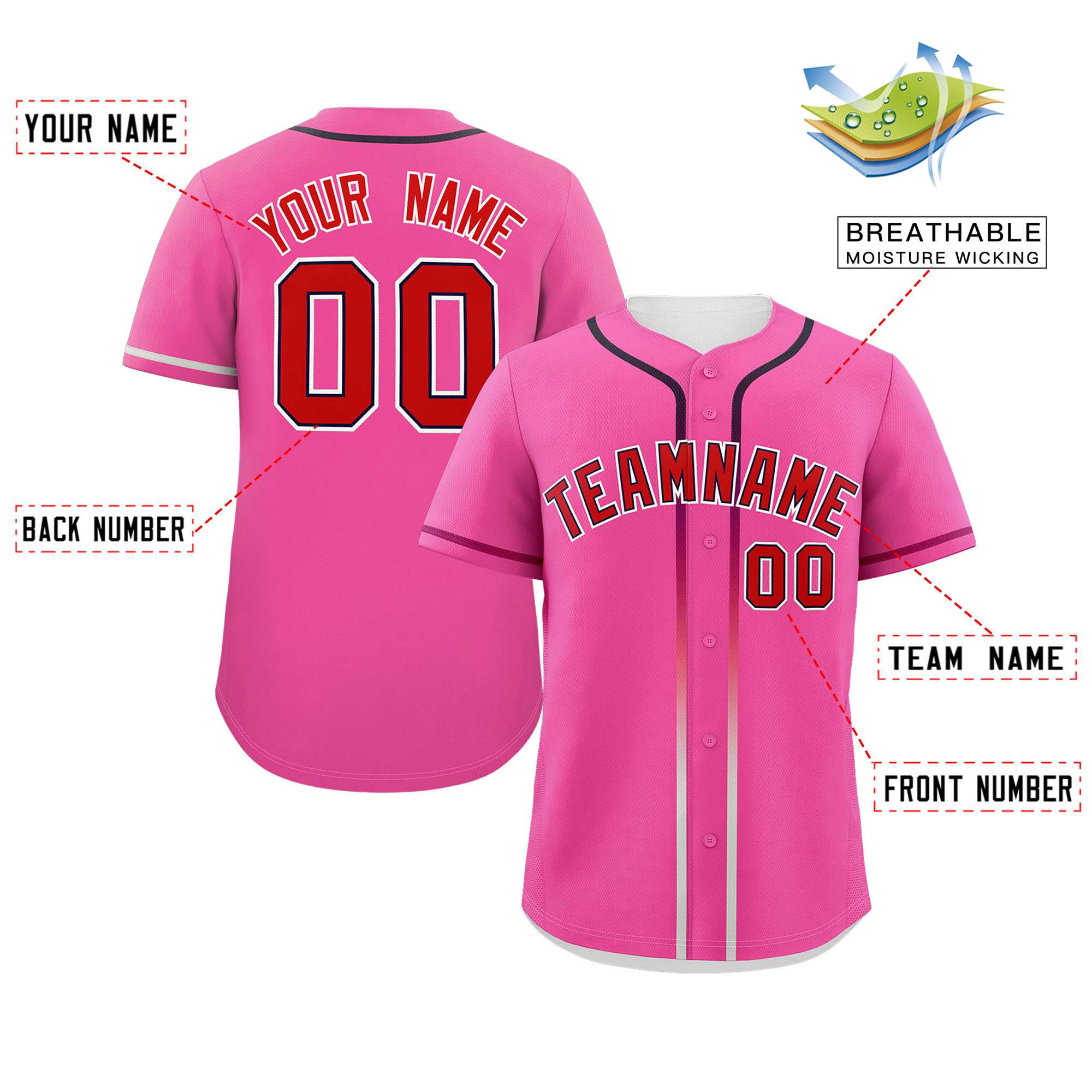 Custom Pink Red Personalized Gradient Ribbed Design Authentic Baseball Jersey